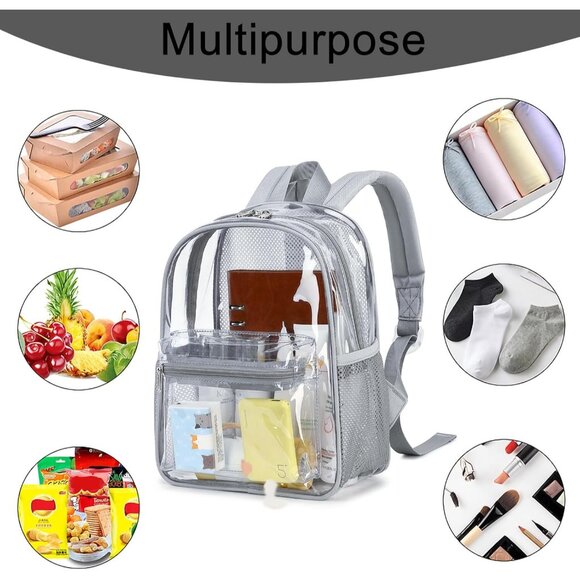 New Beautiful Grey Clear Small Backpack for Girls, Women's (12x12x6) - Picture 7 of 8